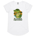 In A While, Crocodile Women's AS Colour Scoop Neck T-Shirt White Womens Scoop Neck T-shirt animal Printed In Australia