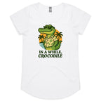 In A While, Crocodile Women's AS Colour Scoop Neck T-Shirt White Womens Scoop Neck T-shirt animal Printed In Australia