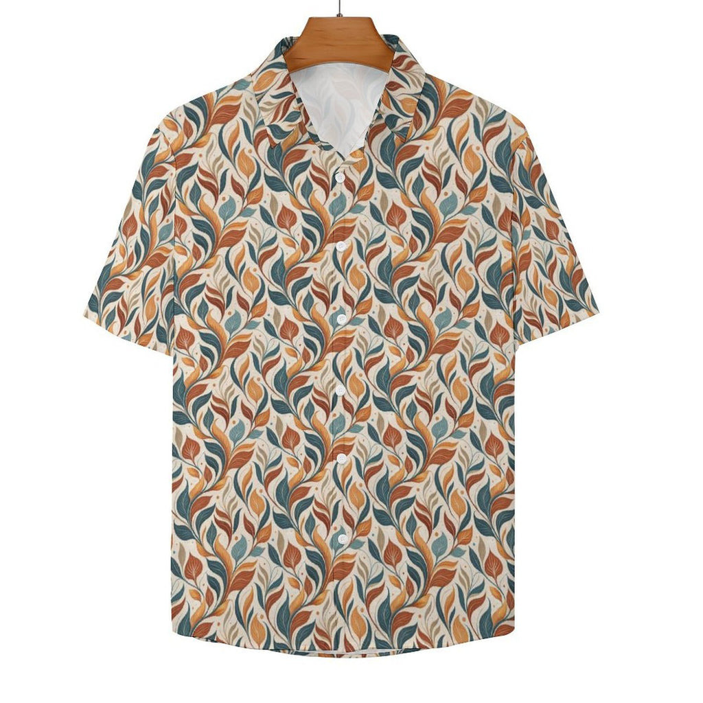 Whimsical Leaf Swirl Women's Collared Pocketless Short Sleeve Shirt