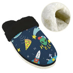 Hello Alien Men's Fur Trim Thick-Sole Indoor Slippers Men's Fur Trimmed Slippers Printed Offshore Sci Fi