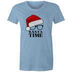 Santa Time - Womens T-shirt Carolina Blue Womens Christmas T-shirt Christmas Printed In Australia