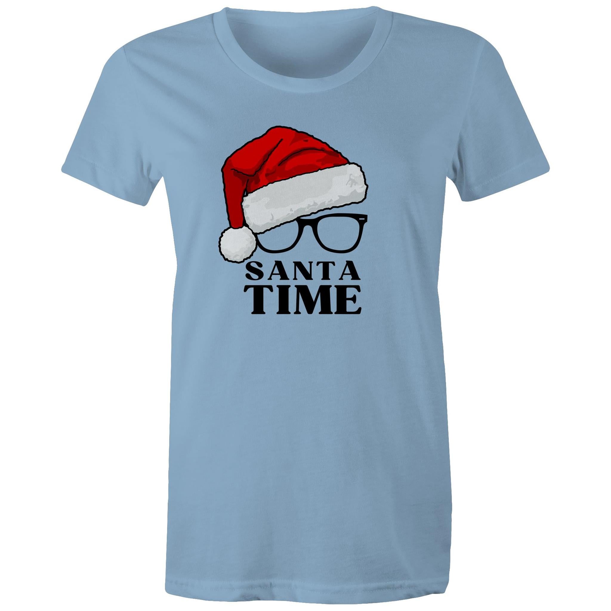 Santa Time - Womens T-shirt Carolina Blue Womens Christmas T-shirt Christmas Printed In Australia