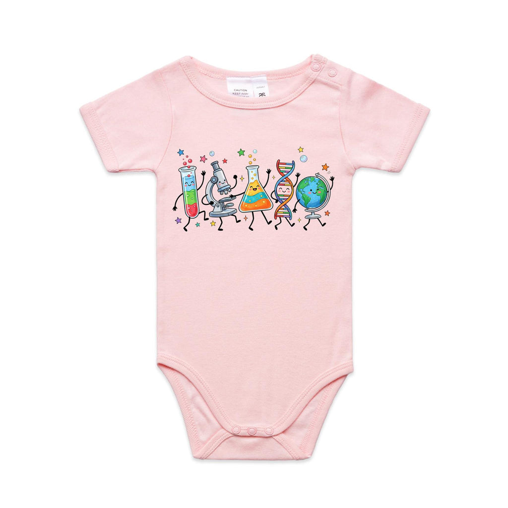 Science Characters AS Colour Baby Bodysuit Pink Baby Bodysuit Printed In Australia Science