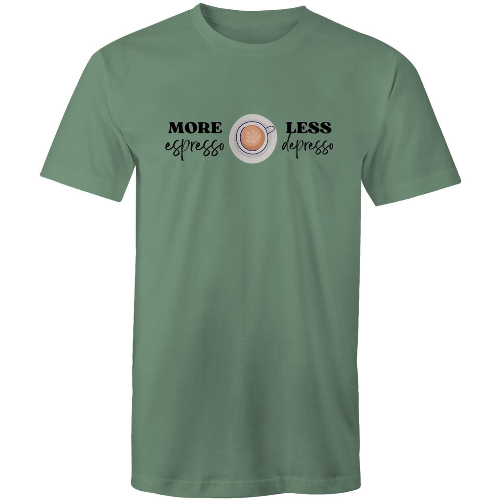 More Espresso Less Depresso - Mens T-Shirt Sage Mens T-shirt Coffee Printed In Australia