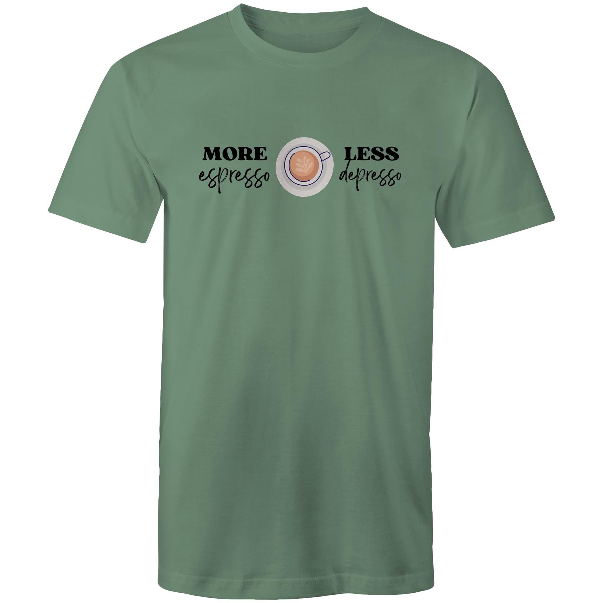 More Espresso Less Depresso - Mens T-Shirt Sage Mens T-shirt Coffee Printed In Australia