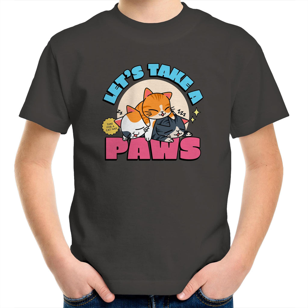 Let's Take A Paws, Cats - Kids Youth T-Shirt Charcoal Kids Youth T-shirt animal Printed In Australia