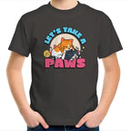 Let's Take A Paws, Cats - Kids Youth T-Shirt Charcoal Kids Youth T-shirt animal Printed In Australia