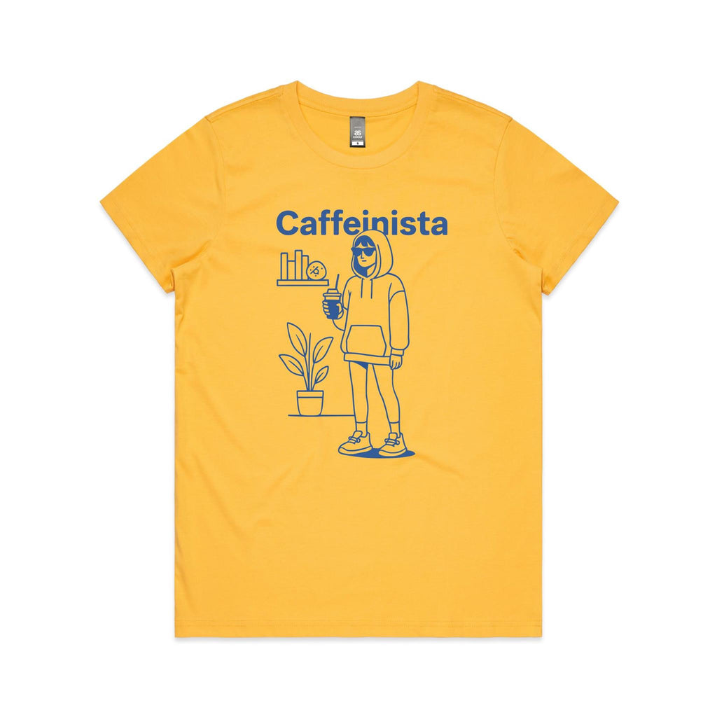 Caffeinista, Caffeine Women's AS Colour T-shirt Yellow Womens T-shirt Coffee Printed In Australia