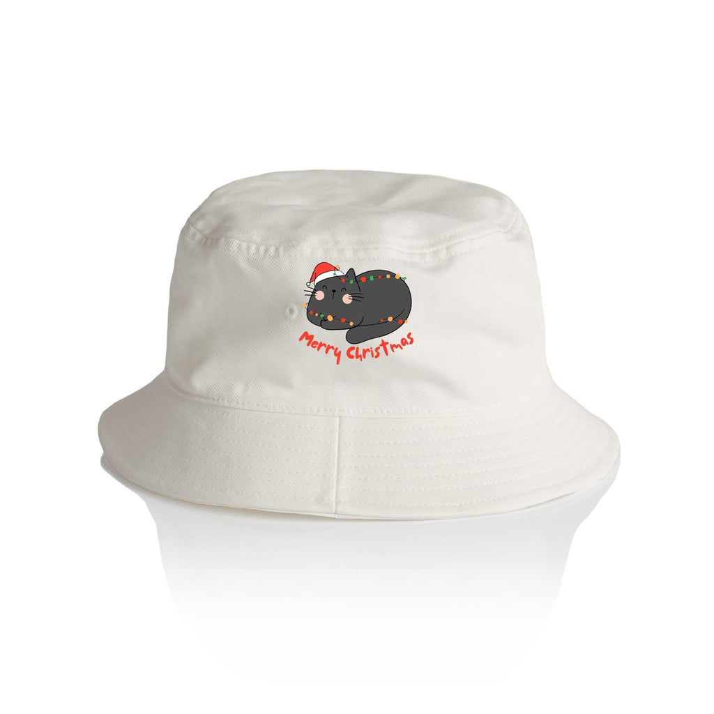 Cat, Merry Christmas - Christmas AS Colour Bucket Hat Ecru One Size Christmas Bucket Hat Christmas Printed In Australia