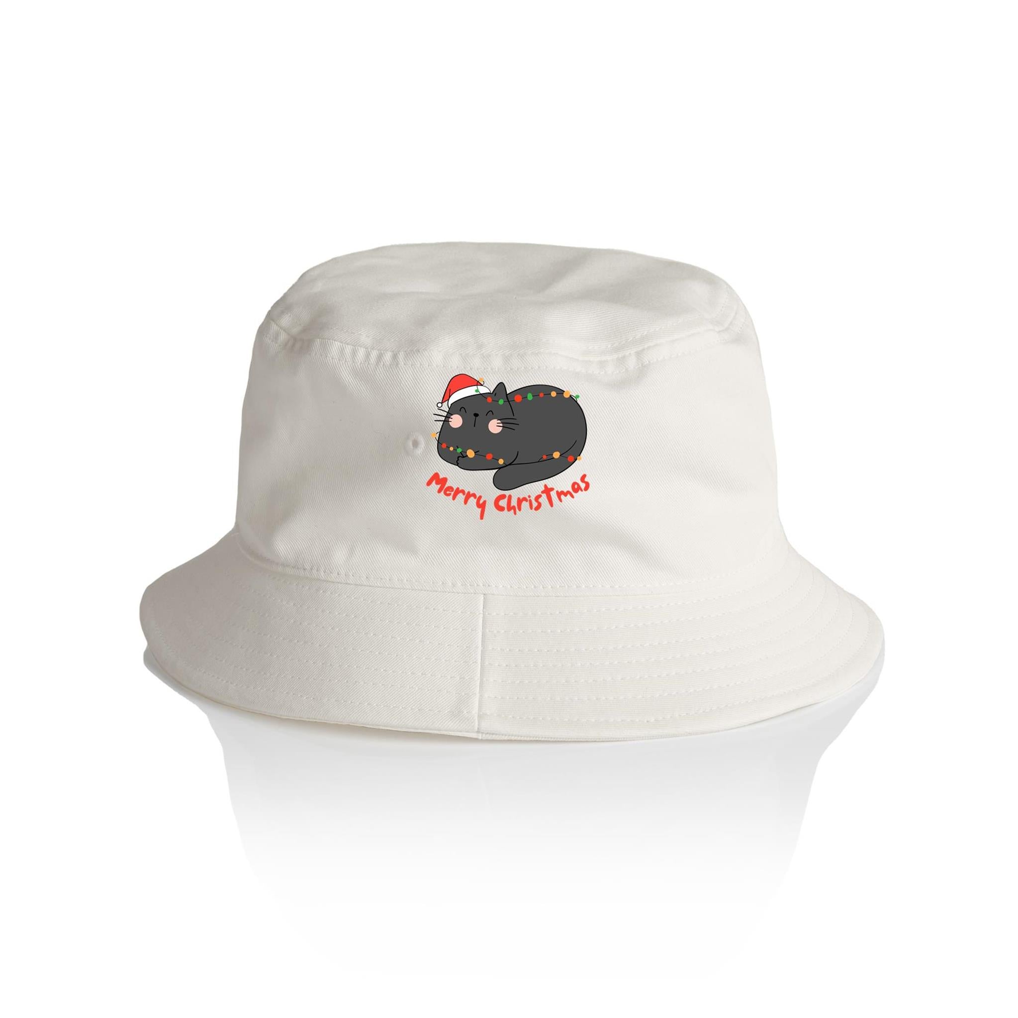 Cat, Merry Christmas - Christmas AS Colour Bucket Hat Ecru One Size Christmas Bucket Hat Christmas Printed In Australia