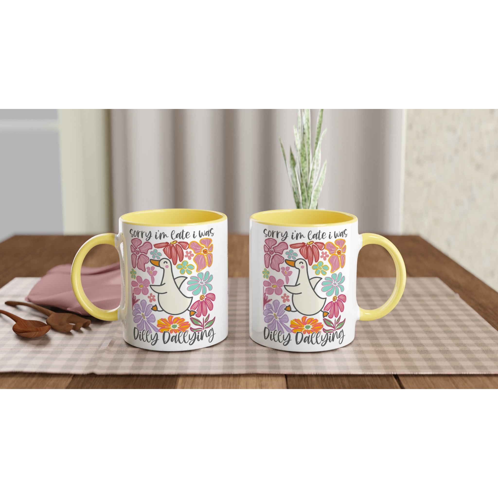 Sorry I'm Late, I Was Dilly Dallying - White 11oz Ceramic Mug with Colour Inside Colour 11oz Mug animal Globally Fulfilled
