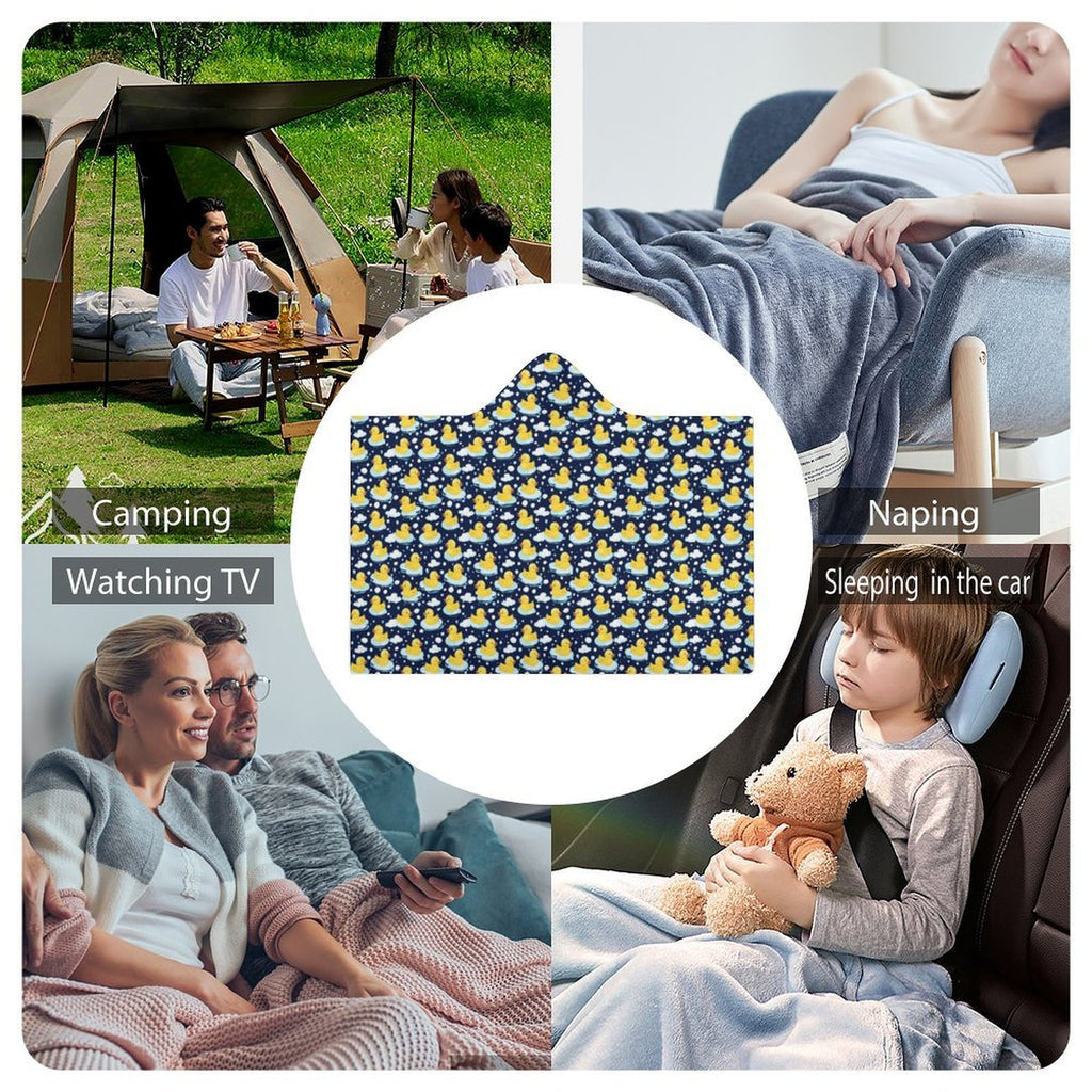 Rubber Ducks On Dark Kids Hooded Blanket 100cm x 130cm