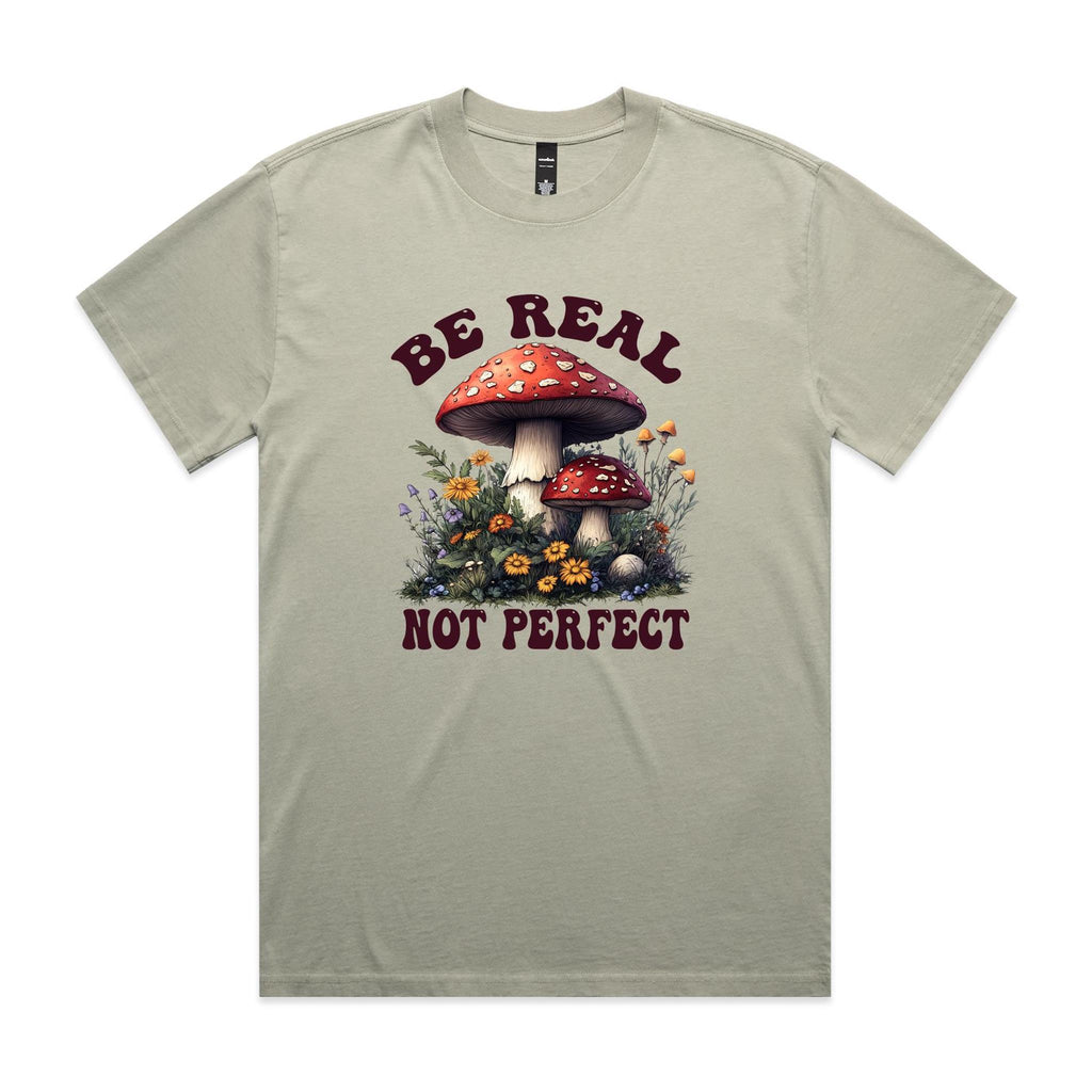 Be Real, Not Perfect AS Colour Heavy Faded Tee Unisex Faded eucalyptus Heavy Faded T-shirt Positivity Printed In Australia