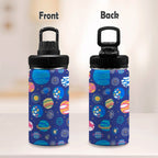 Planets On Blue Kids Water Bottle with Chug Lid (12 oz) Kids Water Bottle with Chug Lid Printed Offshore Space