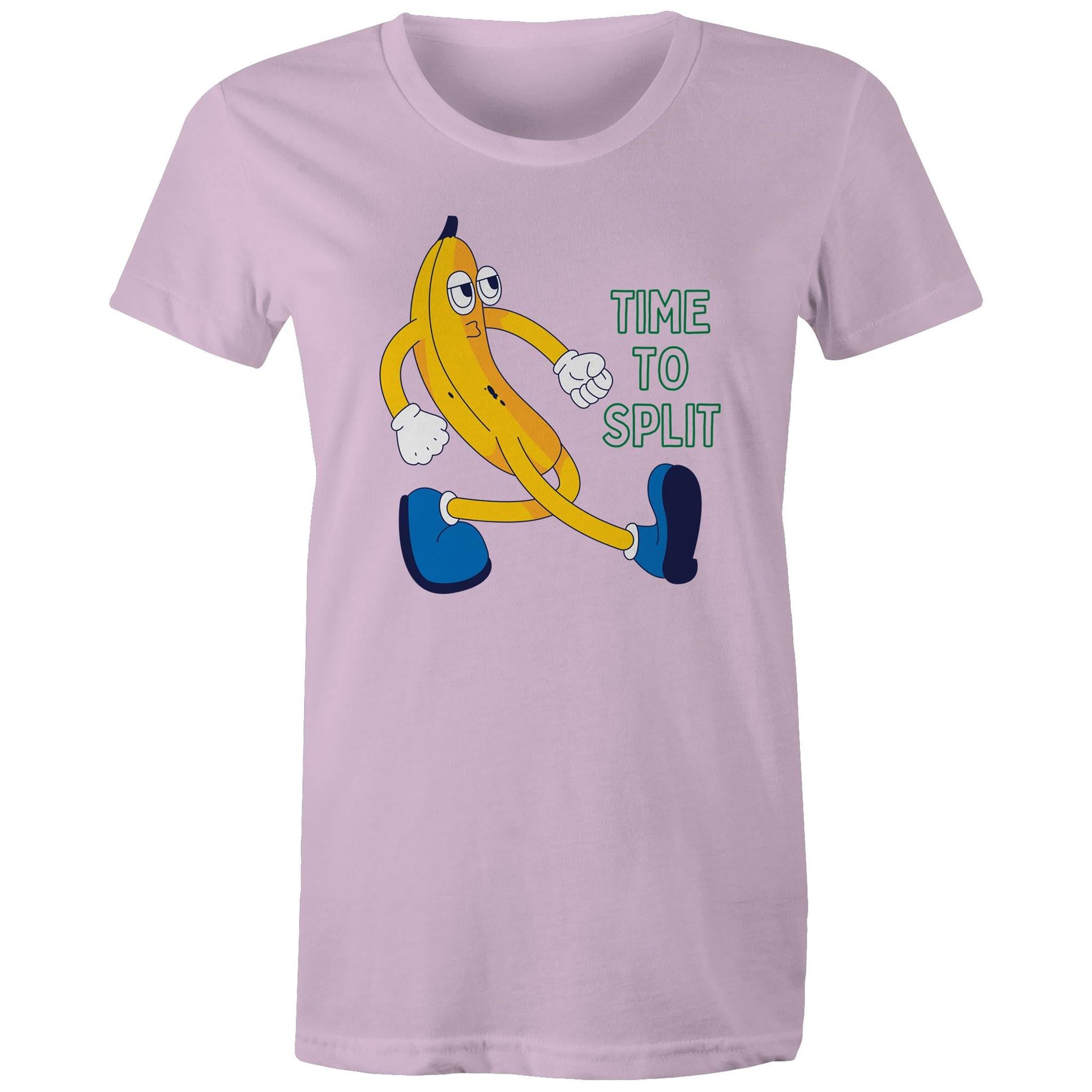 Banana, Time To Split - Womens T-shirt Lavender Womens T-shirt Food Printed In Australia