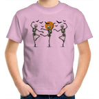 Skeleton Dance, Halloween - Kids Youth T-Shirt Pink Kids Youth T-shirt Halloween Printed In Australia
