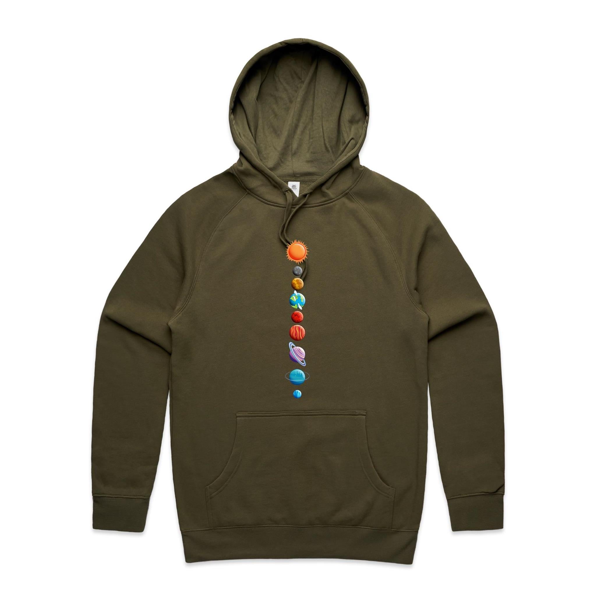 Our Solar System - Mens Hoodie Army Mens Hoodie Printed In Australia Space