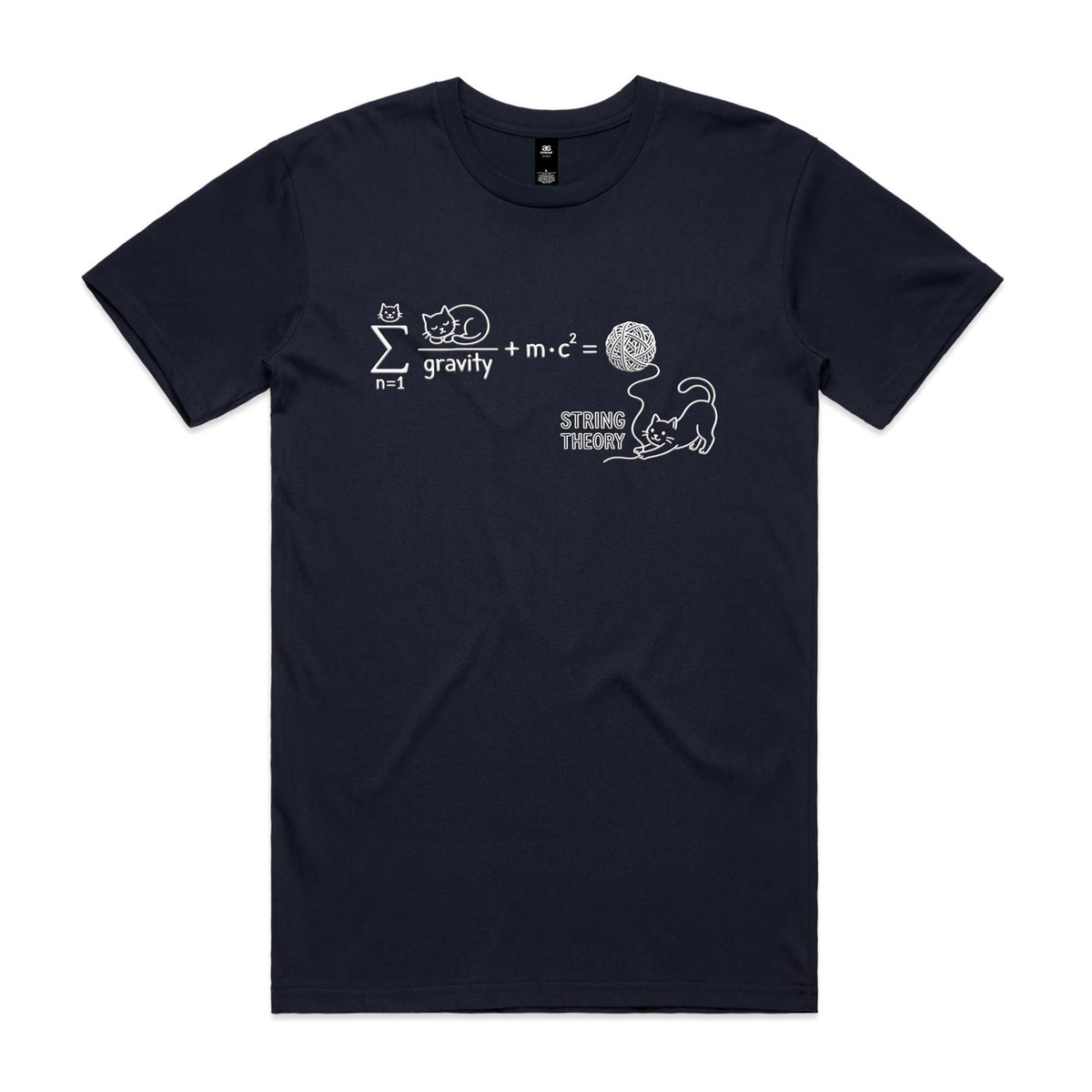 Cat String Theory Physics Men's AS Colour T-shirt Navy Mens T-shirt animal Printed In Australia Science