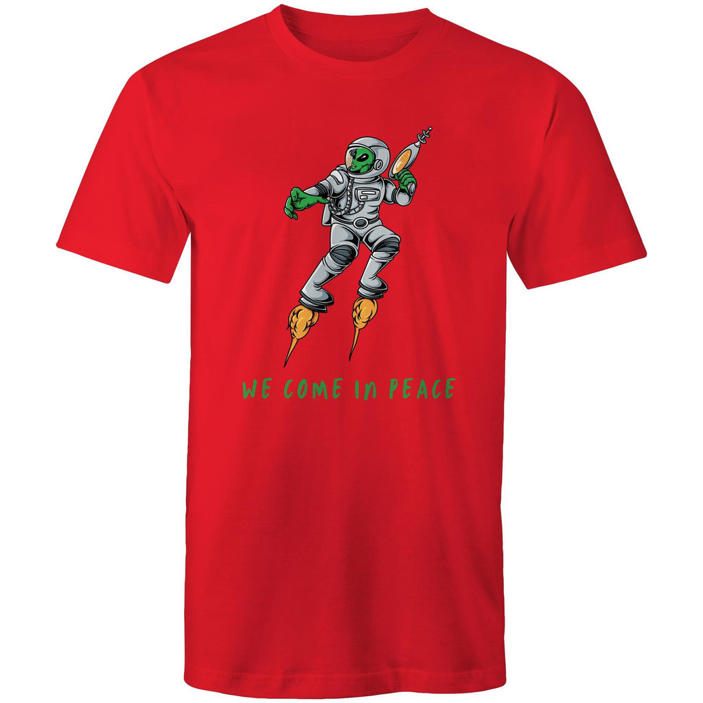 We Come In Peace, Alien - Mens T-Shirt Red Mens T-shirt Printed In Australia Sci Fi