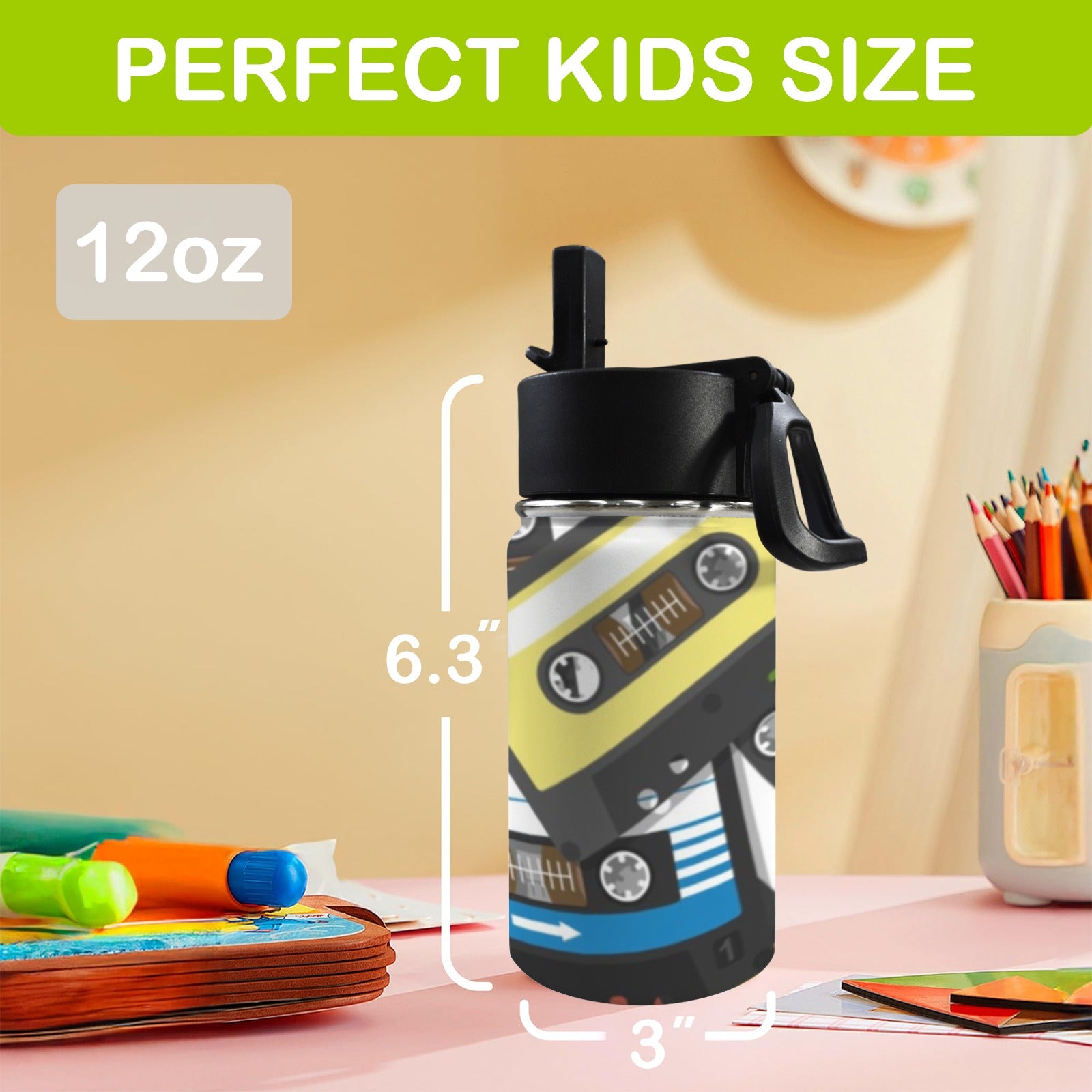 Cass 12oz Kids Water Bottle with Straw Lid