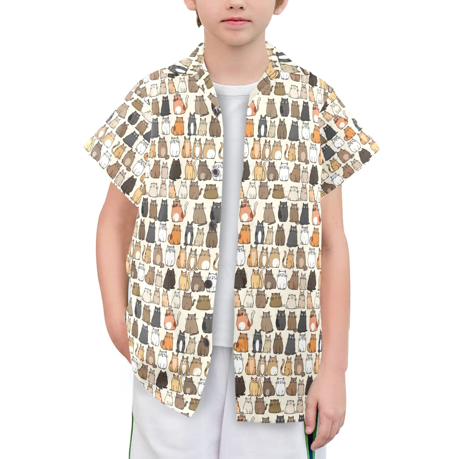 Lots Of Cats Senior Kids Hawaiian Shirt Senior Kids Hawaiian Shirt 8-15 animal Printed Offshore
