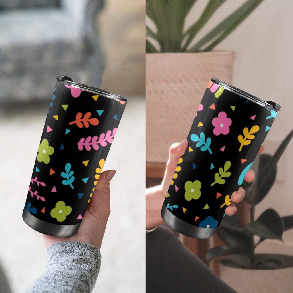 Rainbows And Flowers - 20oz Mobile Tumbler with Lid (Black Lock)