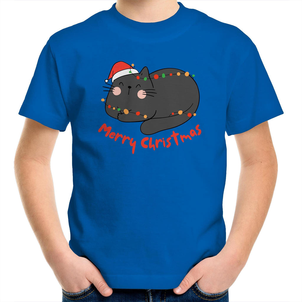 Cat Merry Christmas - Kids Youth T-Shirt Bright Royal Kids Christmas T-shirt Christmas Printed In Australia