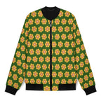 Yellow Flowers On Green Men's Casual Zip‑Up Bomber Jacket