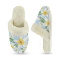 Delicate Frangipani Women's Fur Trim Thick-Sole Indoor Slippers Women's Fur Trimmed Slippers Plants Printed Offshore