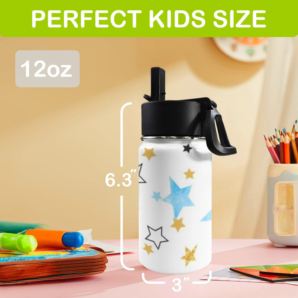 Stars In Blue And Gold 12oz Kids Water Bottle with Straw Lid