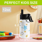 Stars In Blue And Gold 12oz Kids Water Bottle with Straw Lid