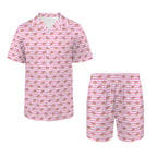 Pink Donut Stripes Men's Hawaiian Shirt & Shorts Set Men's Hawaiian Shirt & Shorts Set Food Printed Offshore
