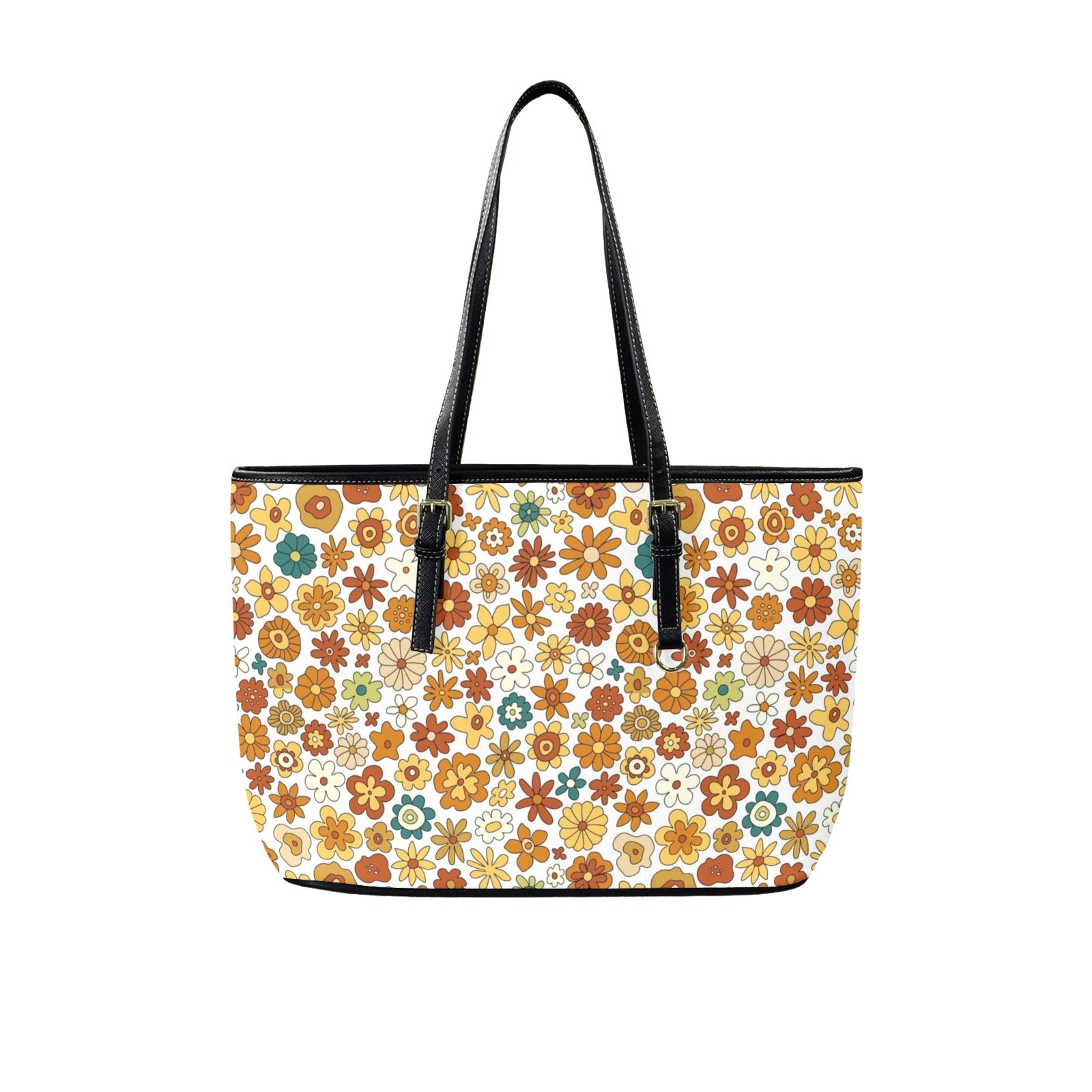 70's Style Floral PU Leather Tote Bag Large