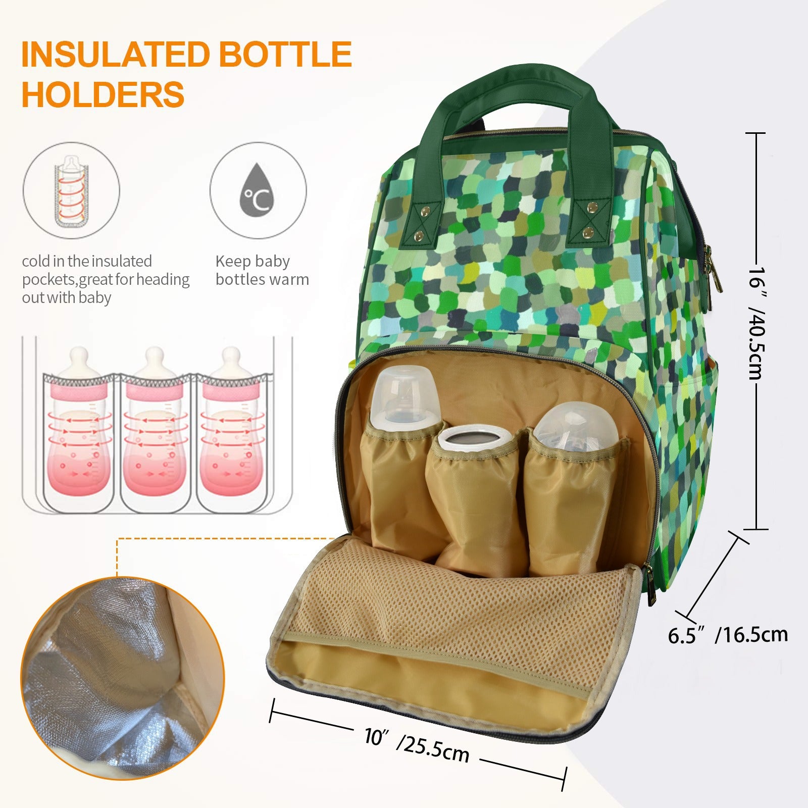 Green Paint Dabs - Multi-Function Backpack, Nappy / Diaper Bag