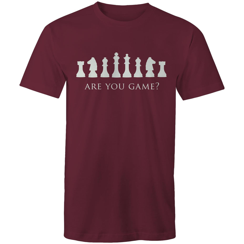 Are You Game, Chess - Mens T-Shirt Burgundy Mens T-shirt Chess Games Printed In Australia