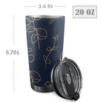 Gold Flowers On Navy - 20oz Mobile Tumbler with Lid (Black Lock) 20oz Travel Mug Printed Offshore