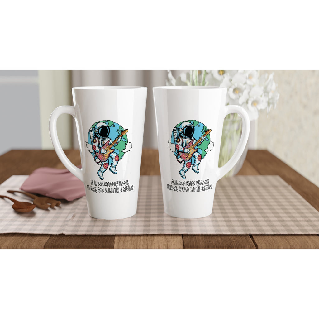 Astronaut, All We Need Is Love, Peace And A Little Space - White Latte 17oz Ceramic Mug Latte Mug Globally Fulfilled Space
