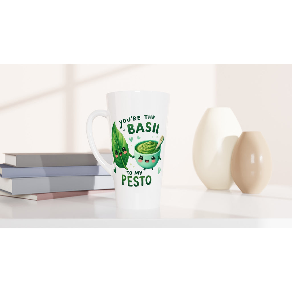 You're The Basil To My Pesto, Valentine - White Latte 17oz Ceramic Mug Latte Mug Food Globally Fulfilled Love