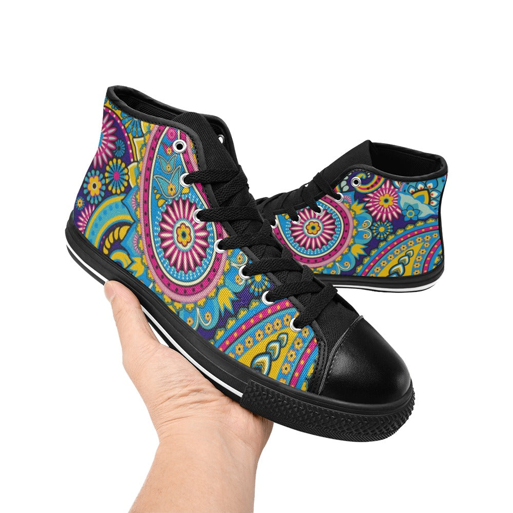 Bright Paisley - Men's High Top Canvas Shoes