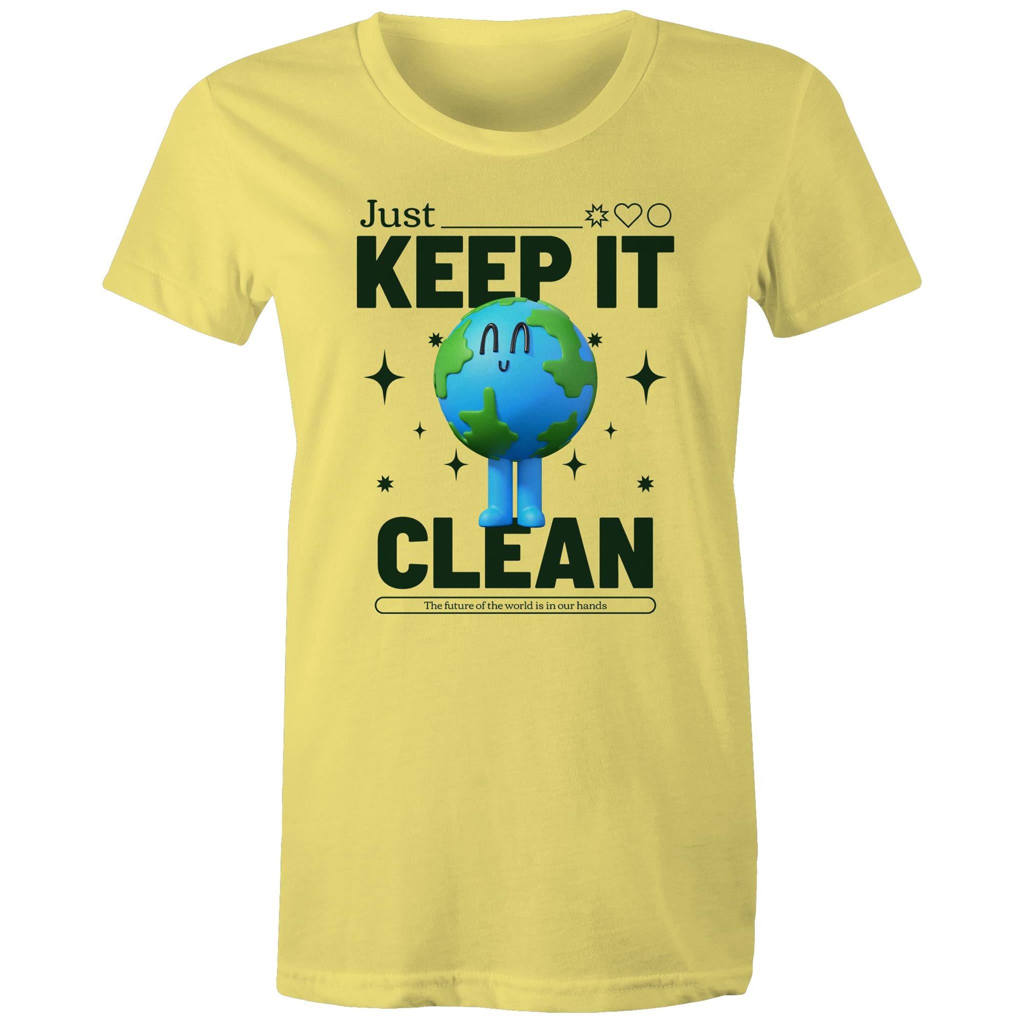 Earth, Just Keep It Clean - Womens T-shirt Yellow Womens T-shirt Environment Printed In Australia