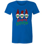 Christmas Gnomes, Seasons Greetings - Womens T-shirt Bright Royal Womens Christmas T-shirt Christmas Printed In Australia