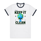Earth, Just Keep It Clean - Staple Ringer Tee White Navy Ringer T-Shirt Environment Printed In Australia