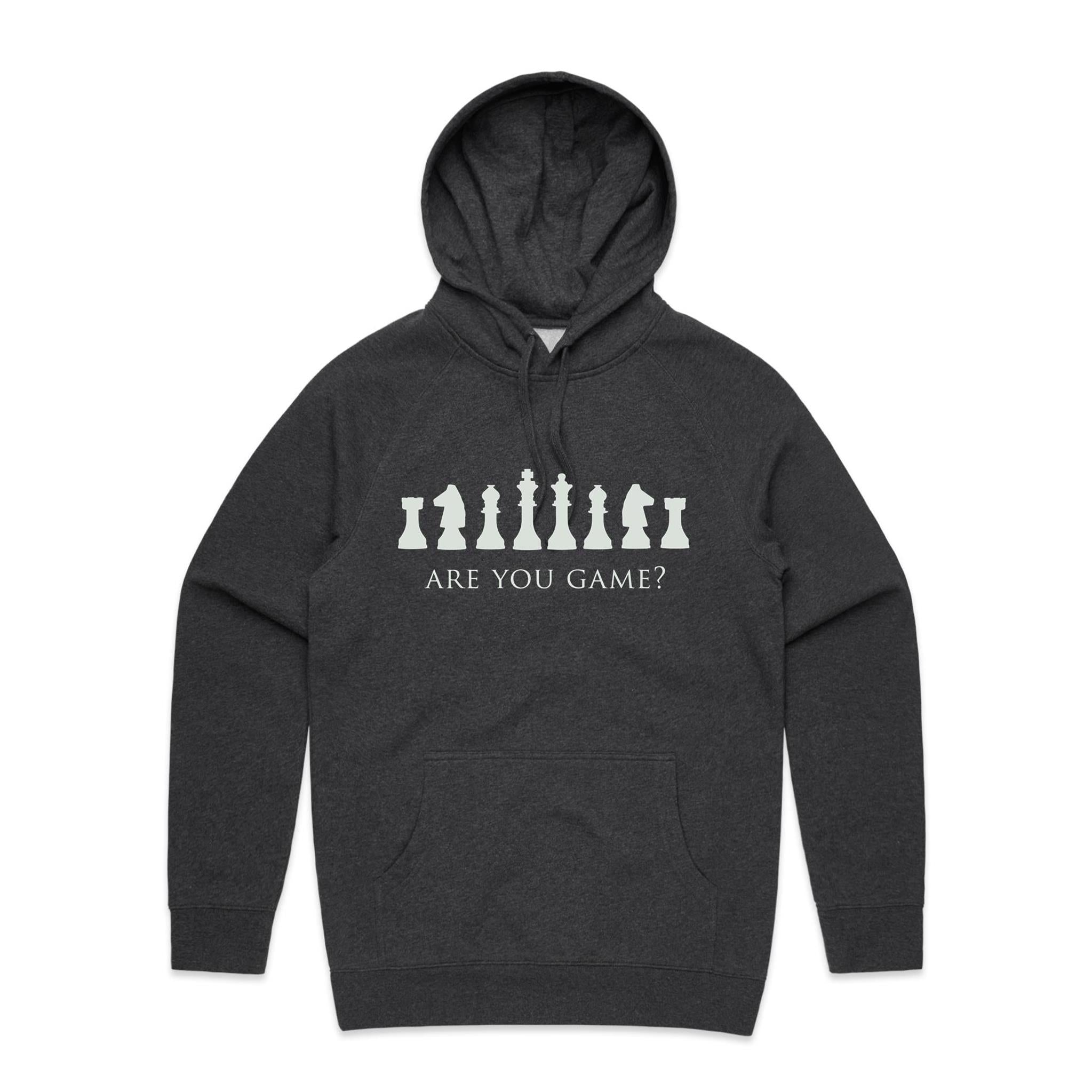 Are You Game, Chess - Mens Hoodie Asphalt Marle Mens Hoodie Chess Games Printed In Australia