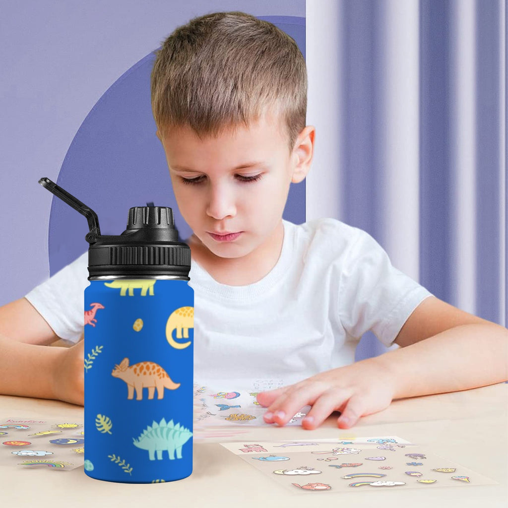 Dinosaur Pattern Blue - Kids Water Bottle with Chug Lid (12 oz) Kids Water Bottle with Chug Lid animal Printed Offshore