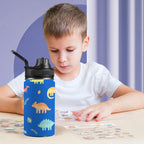 Dinosaur Pattern Blue - Kids Water Bottle with Chug Lid (12 oz) Kids Water Bottle with Chug Lid animal Printed Offshore