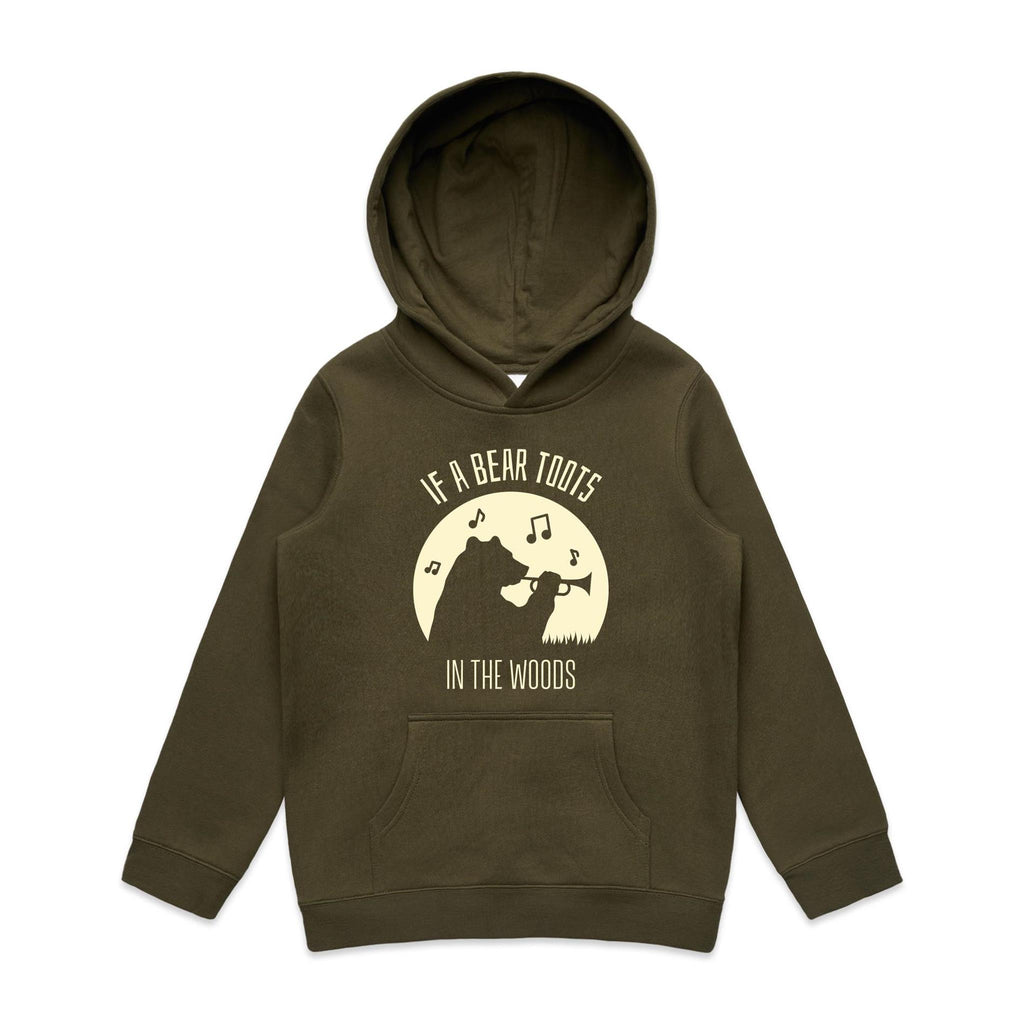 If A Bear Toots In The Woods, Trumpet Player - Kids Hoodie Army Kids Hoodie Printed In Australia
