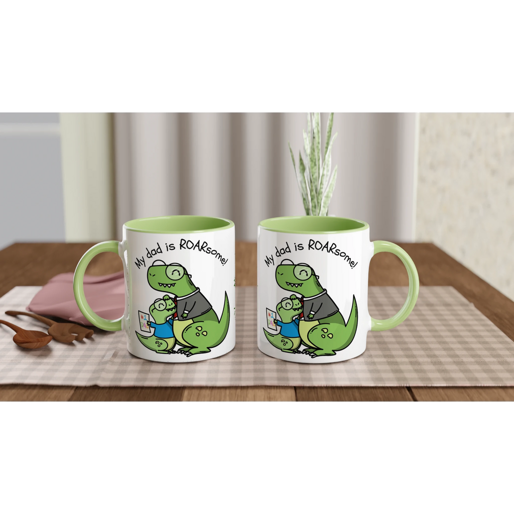 Personalised - My Dad Is Roarsome, Dinosaur - White 11oz Ceramic Mug Personalised Mug customisable dad Globally Fulfilled personalise