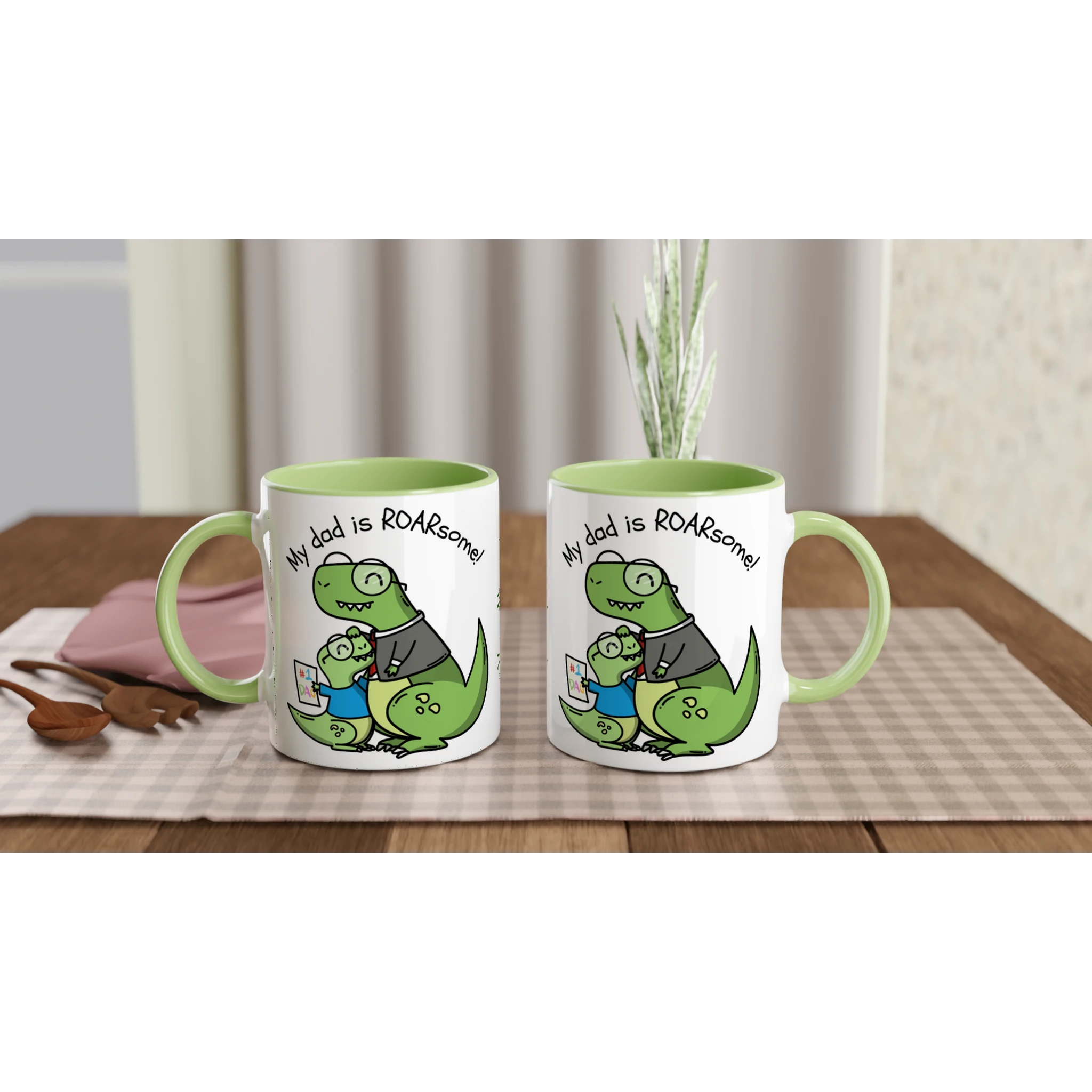 Personalised - My Dad Is Roarsome, Dinosaur - White 11oz Ceramic Mug Personalised Mug customisable dad Globally Fulfilled personalise