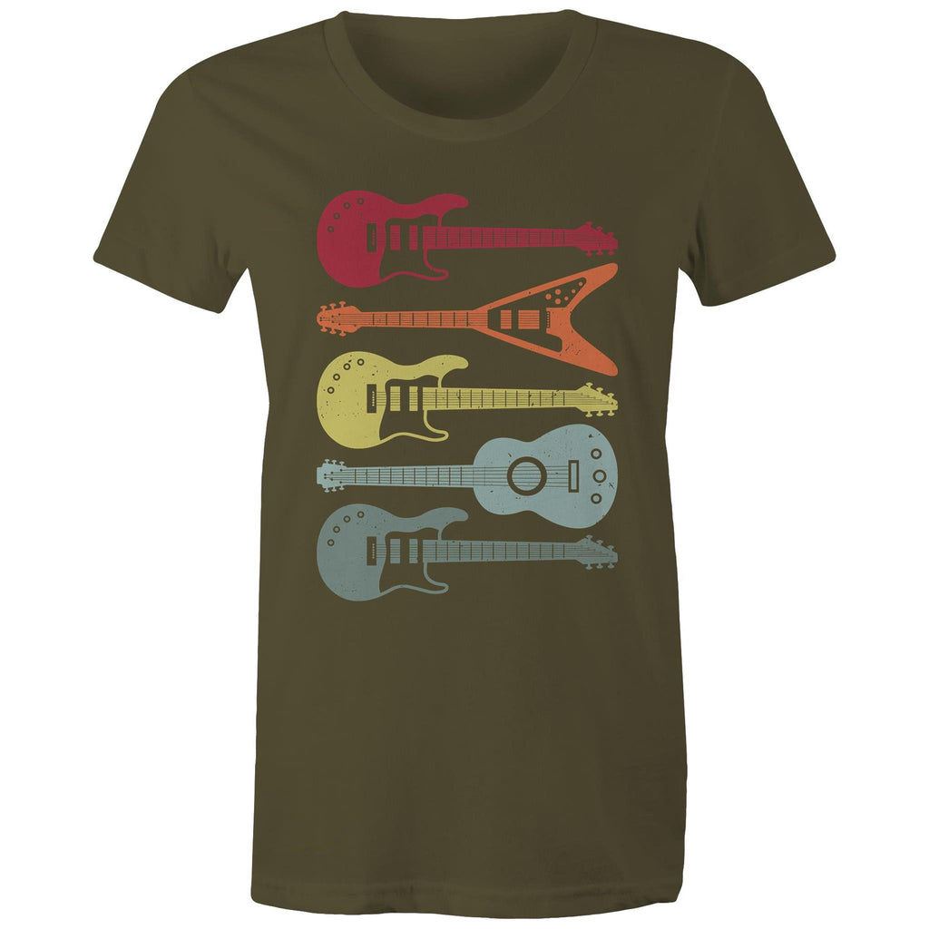 Retro Guitars - Womens T-shirt Army Womens T-shirt Music Printed In Australia