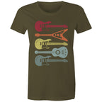 Retro Guitars - Womens T-shirt Army Womens T-shirt Music Printed In Australia
